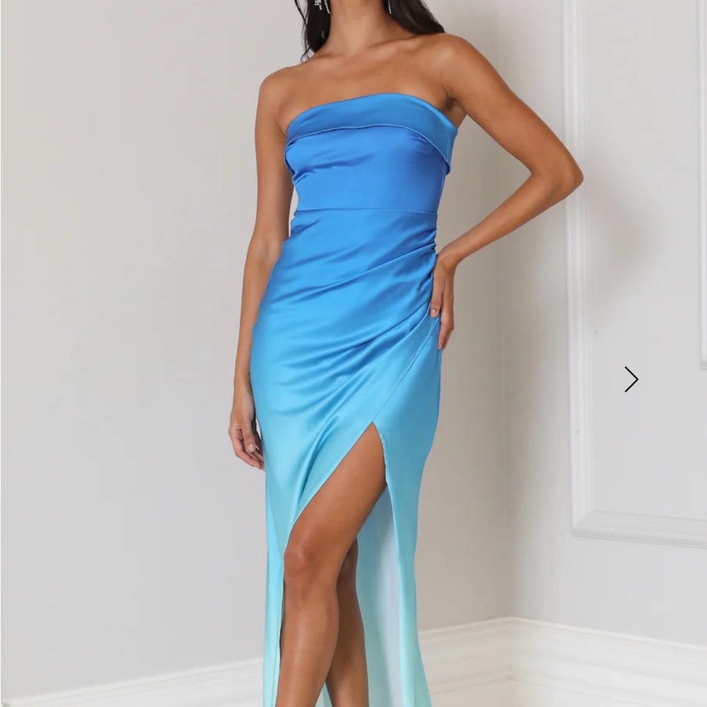 Strapless Ombre Blue Satin Evening Dress